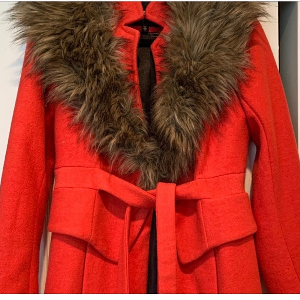 Plenty by Tracy Reese orange coat with fur lining